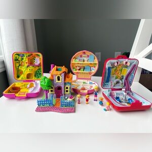 Vintage Polly Pocket lot - As Is bundle 80s 90s toy zoo giraffe house cafe fair